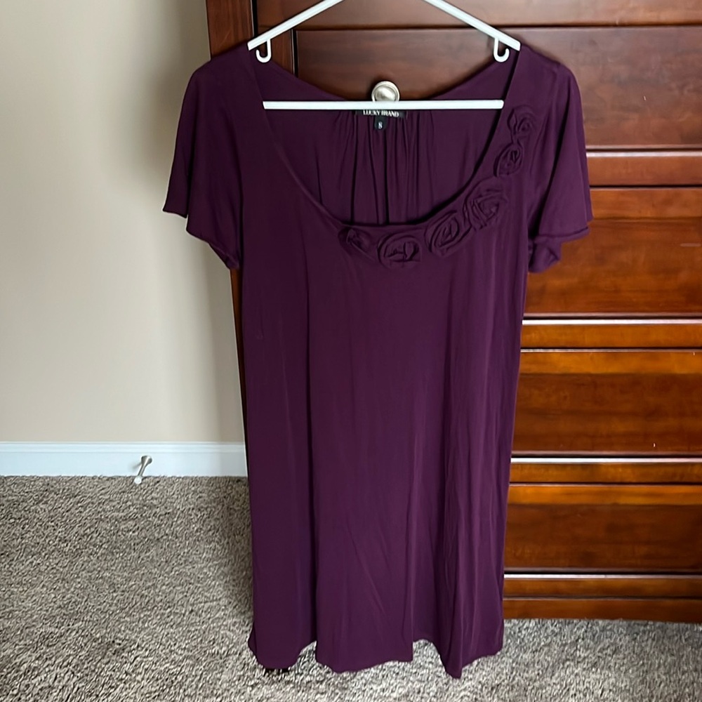 Lucky Brand Dark Purple Flower Dress Women’s Size Small Like New